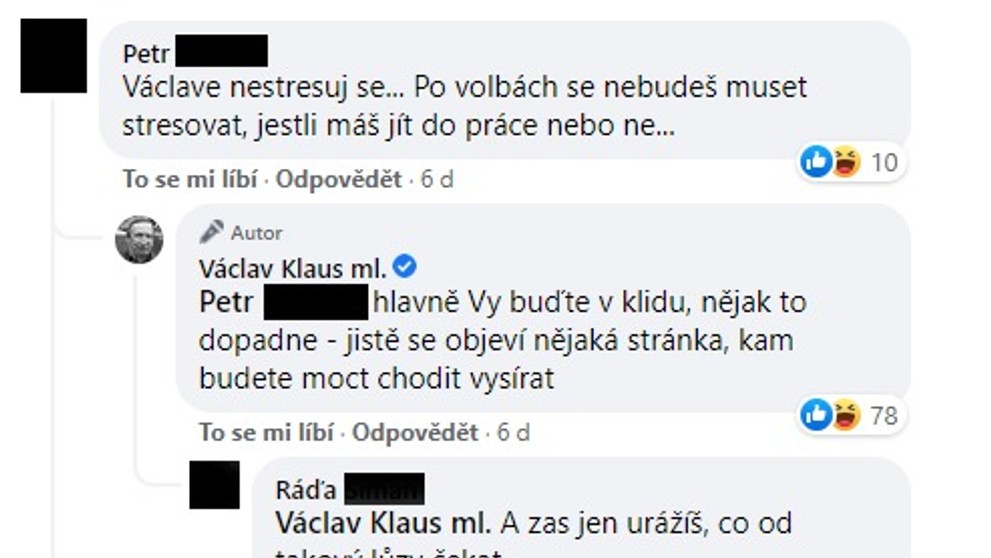 Klaus ml. na facebooku - 2