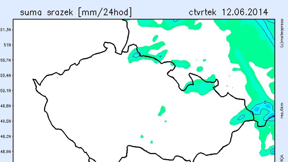Srážky v Česku 11.6. - 13.6.2014 - 2