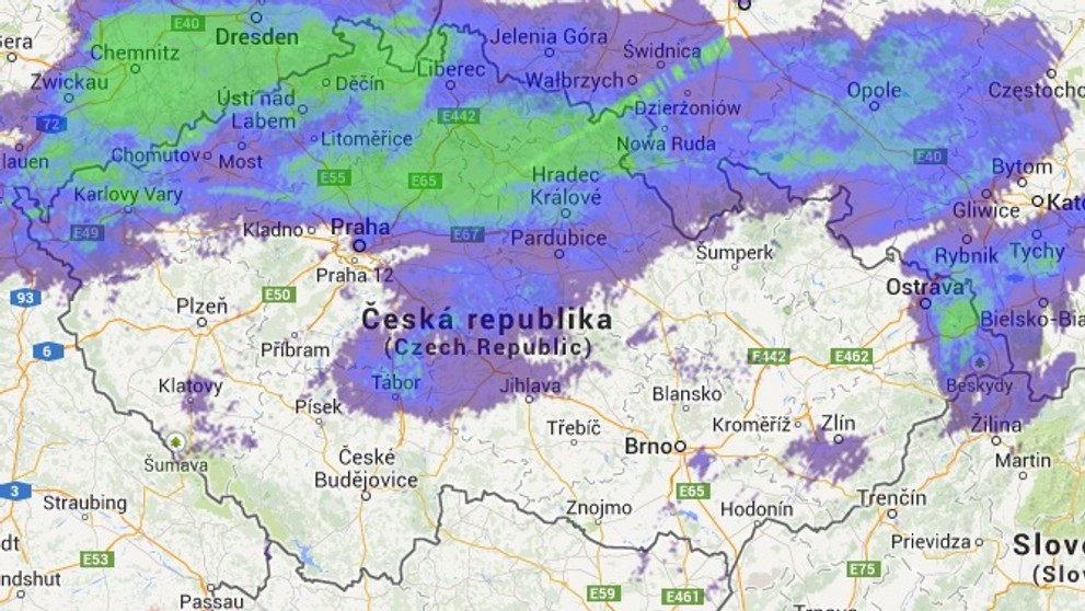 Mapa srážek - 15. 3. - 8.00