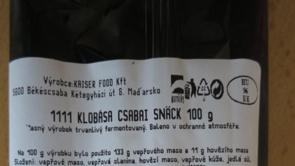 Nevyhovující potraviny - CSABAHÚS CSABAI CSÍPÖS SNACK KOLBÁSZ