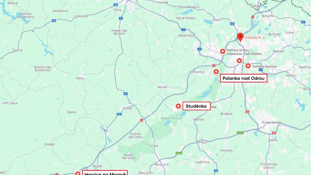 Úsek trati mezi Hranicemi na Moravě, Studénkou a Polankou nad Odrou