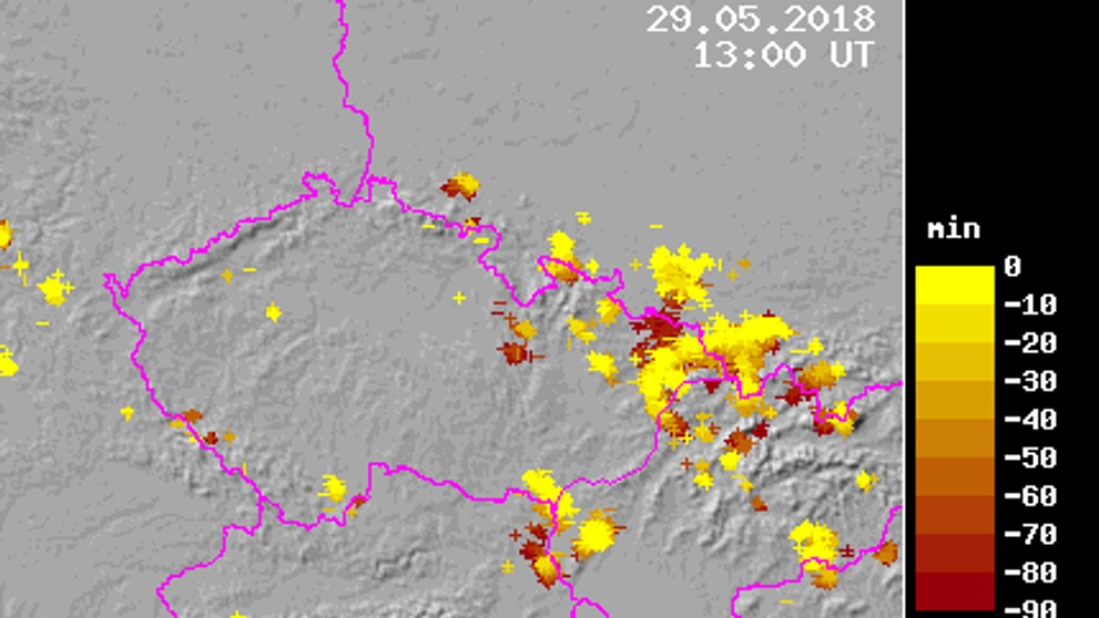 Mapa detekce blesků 29. 5. 2018 - 15:00