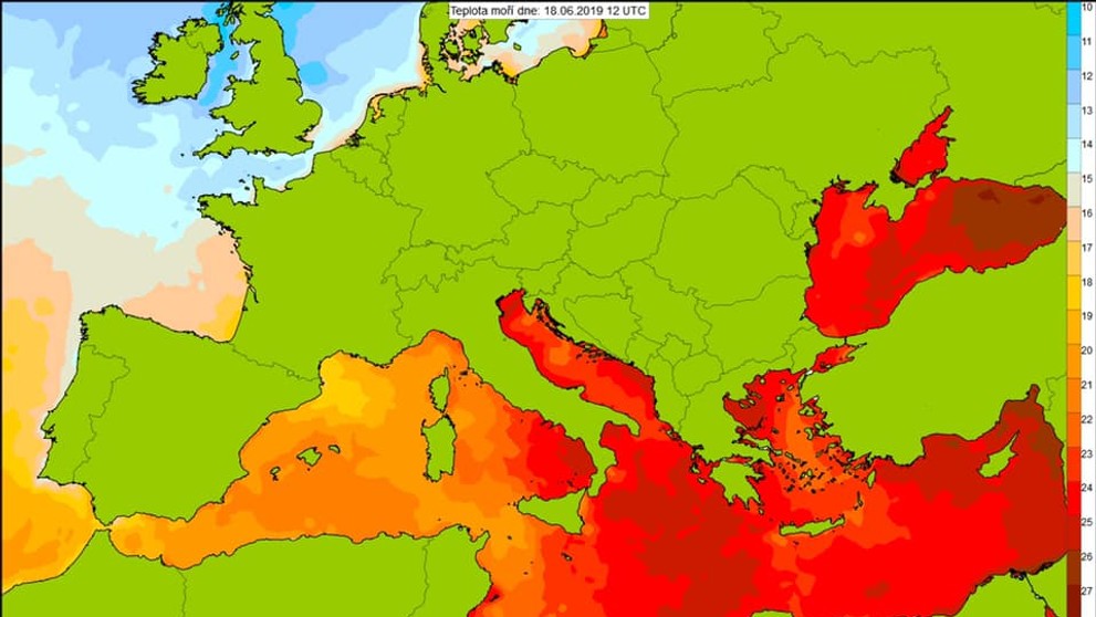 Teplota moří 18. 6. 2019 - 12:00 UTC