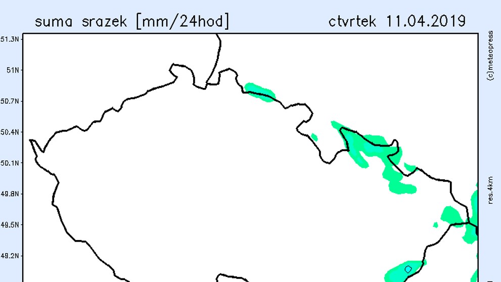 Mapa srážek 11. 4. 2019