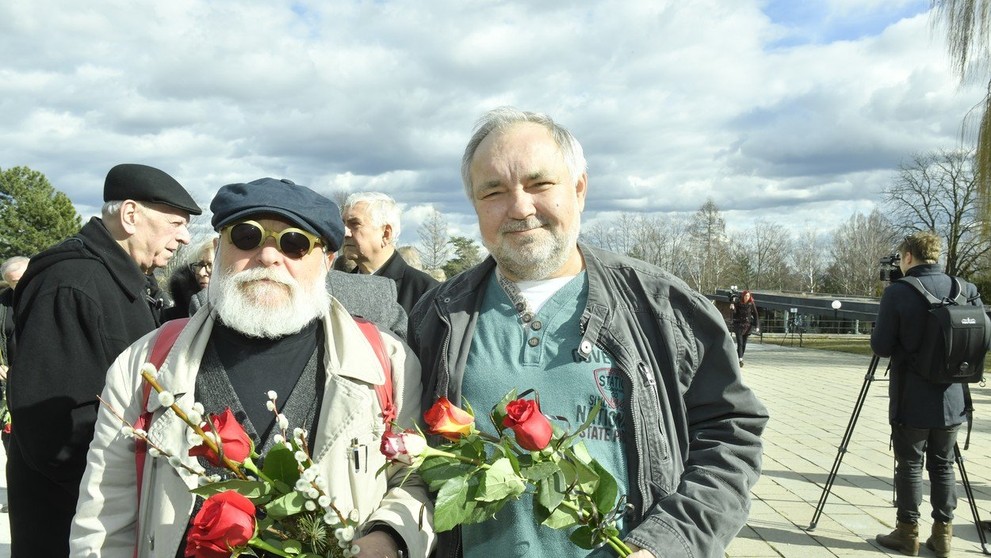 Spisovatel Arnošt Goldflam a herec Václav Svoboda