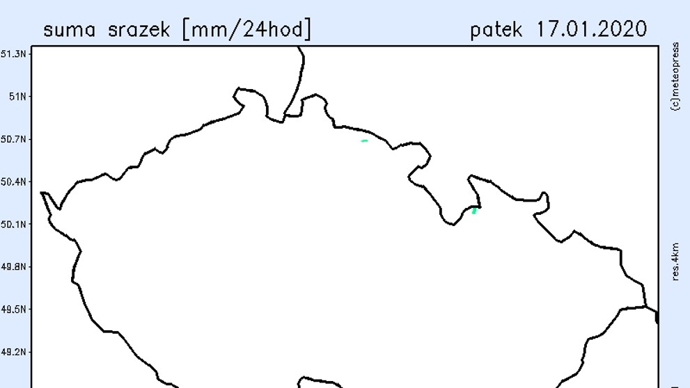 Srážkové mapy - pátek 17. 1.