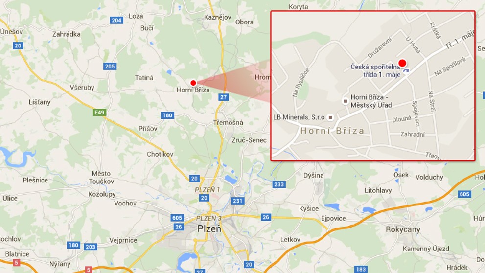 Mapa - Muž ubodal ženu v knihovně v Horní Bříze