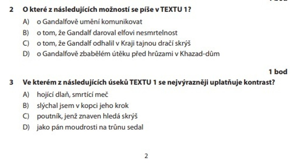 Zadání testu z češtiny - přijímačky - 2