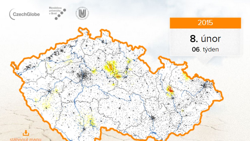 Mapa - Aktuální stav sucha v České republice - 8. únor