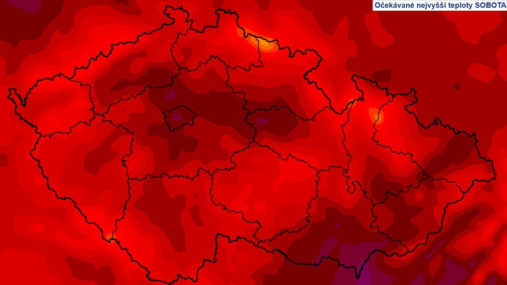 Očekávané nejvyšší teploty v sobotu 24. srpna