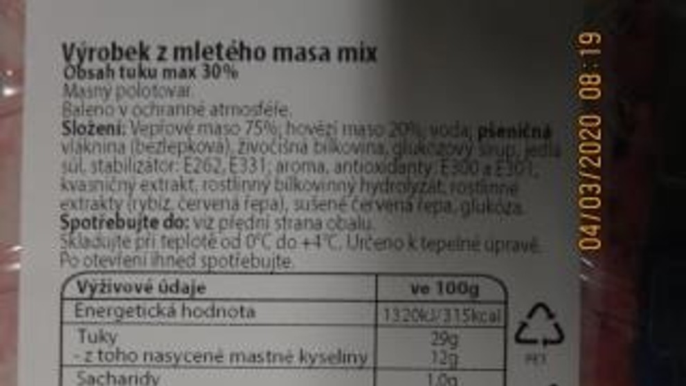 Maso neprošlo kontrolou - Výrobek z mletého masa mix