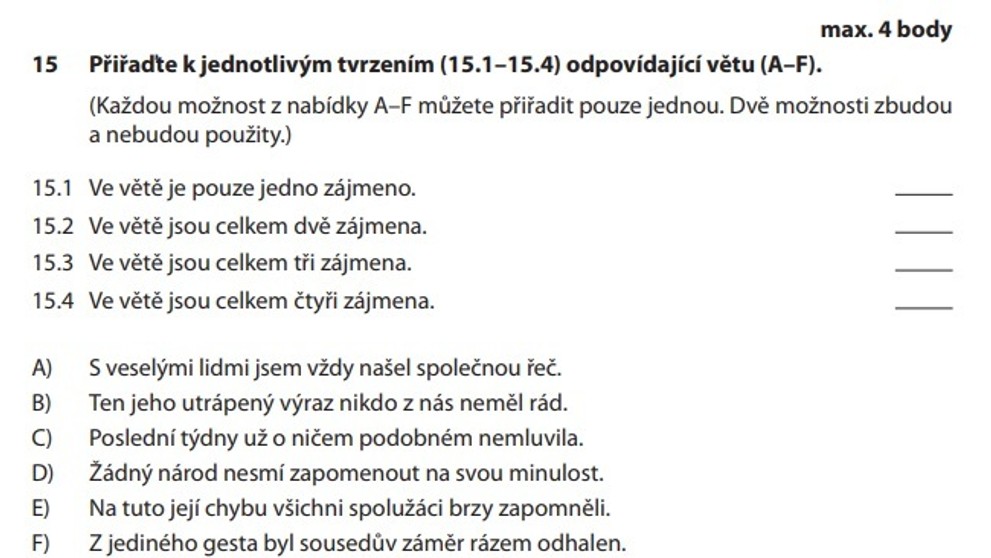 Zadání testu z češtiny - přijímačky - 6