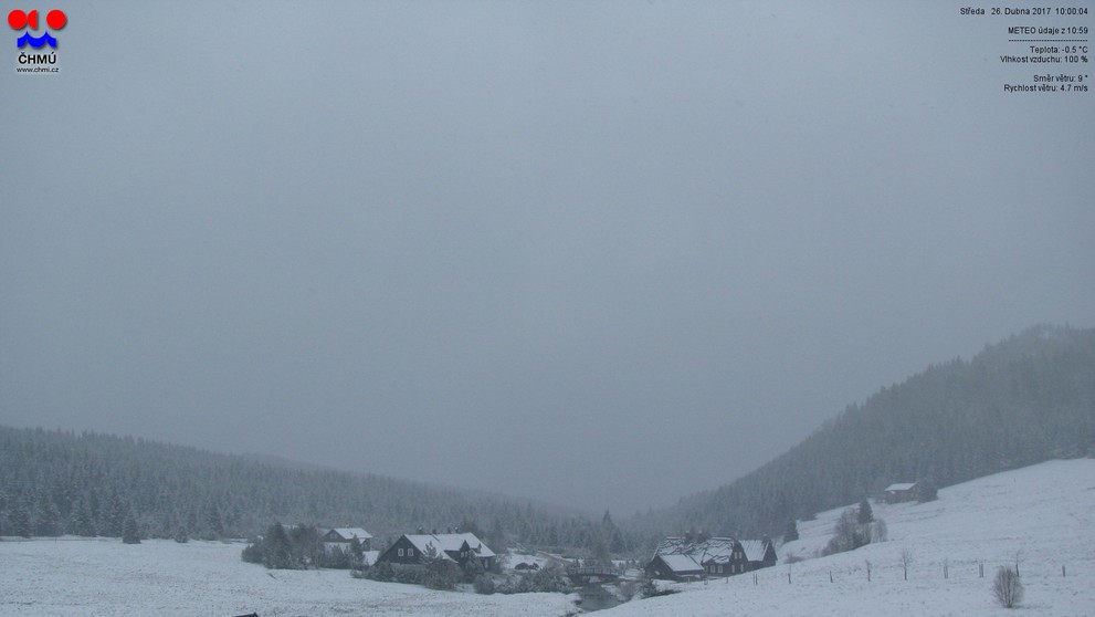 V Česku padá opět sníh - Jizerka 858 m. n. m.