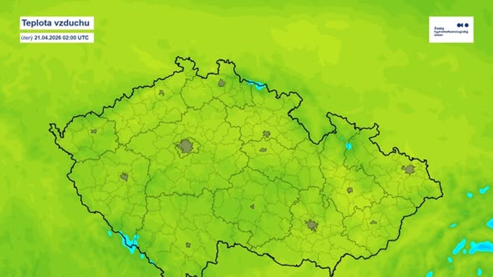 Teplota vzduchu v úterý ve 2:00