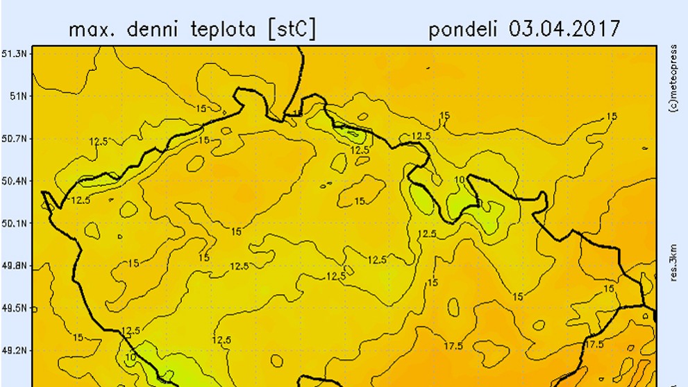 Teplotní mapy - pondělí
