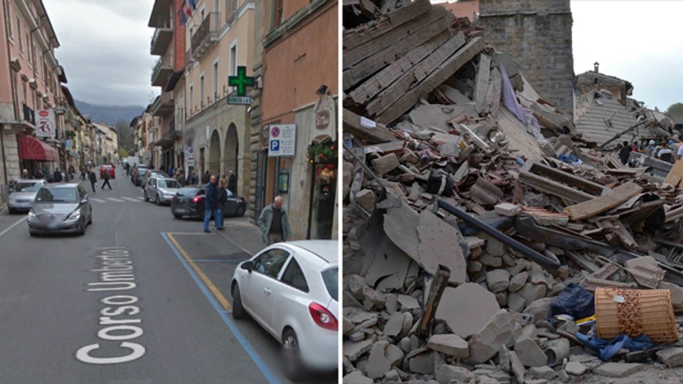 Italské město Amatrice před a po zemětřesení - 1