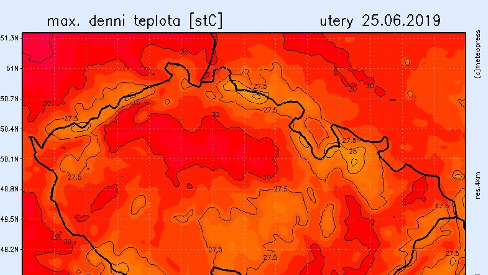 Teplotní mapy - úterý