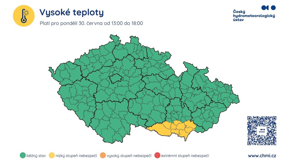 Výstraha před horkem v pondělí 30. června 2025