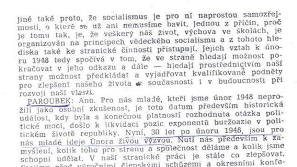Jiří Paroubek a jeho obhajoba Vítězného února 48 - 1