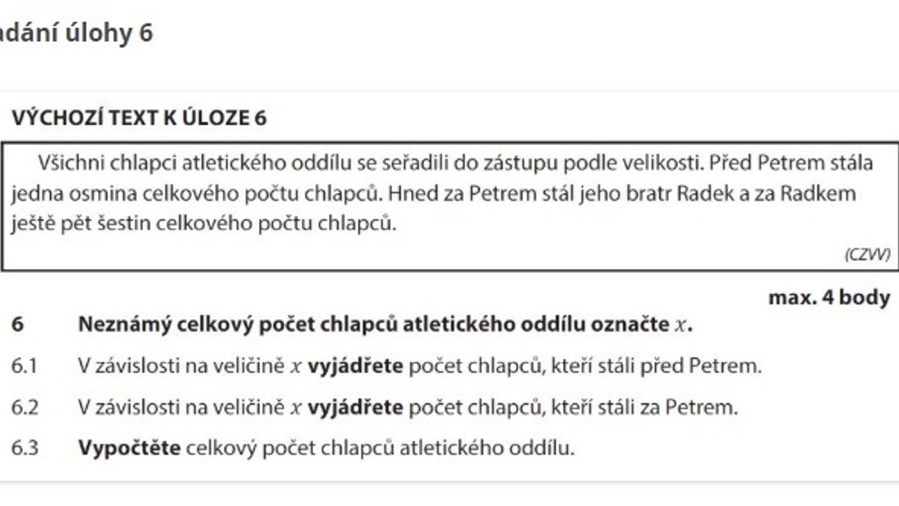 Zadání a řešení testu z matematiky - přijímačky - 3