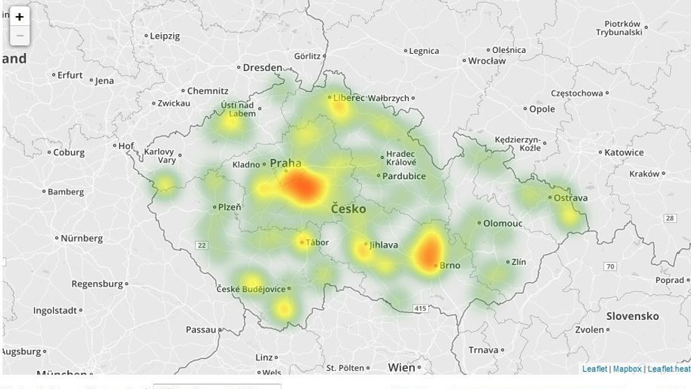 Mapa aktivity klíšťat v ČR - 2