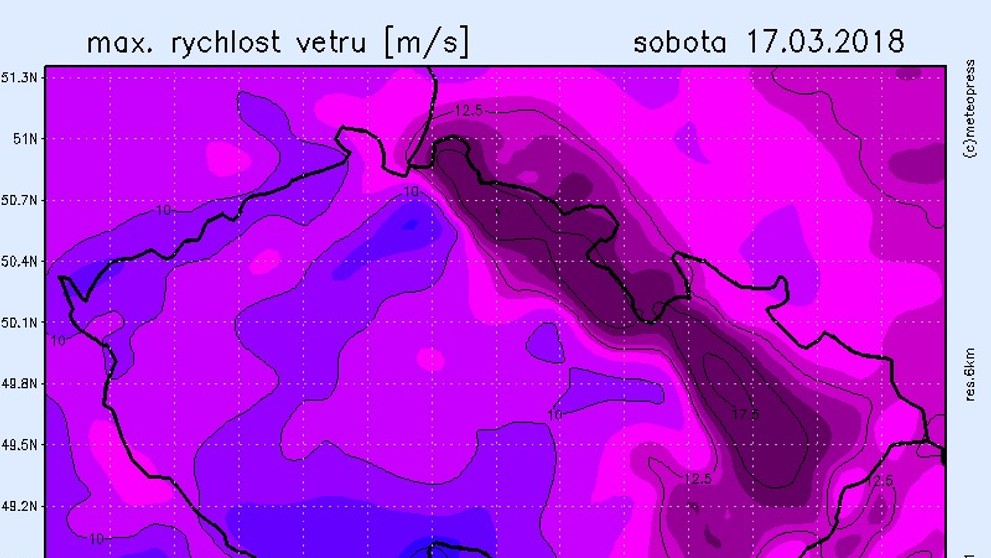 Mapy větru - sobota