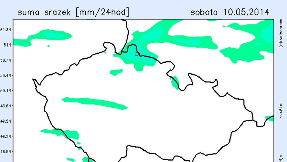 Mapa srážek - sobota