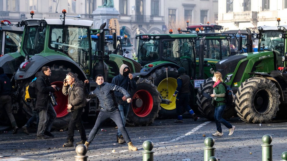 Protesty zemědělců v Bruselu