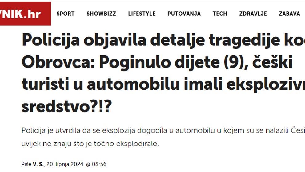 Výbuch v Chorvatsku - Reprofoto Dnevnik.hr