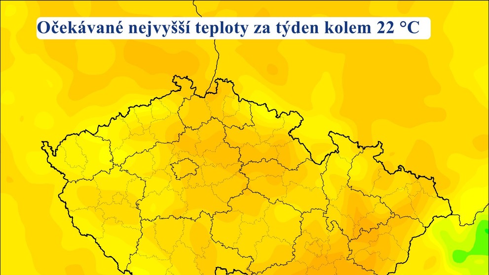 Očekávané nejvyšší teploty za týden kolem 22°C