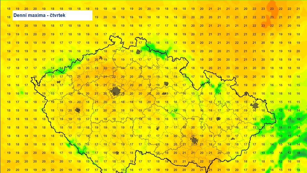 Denní maxima ve čtvrtek 