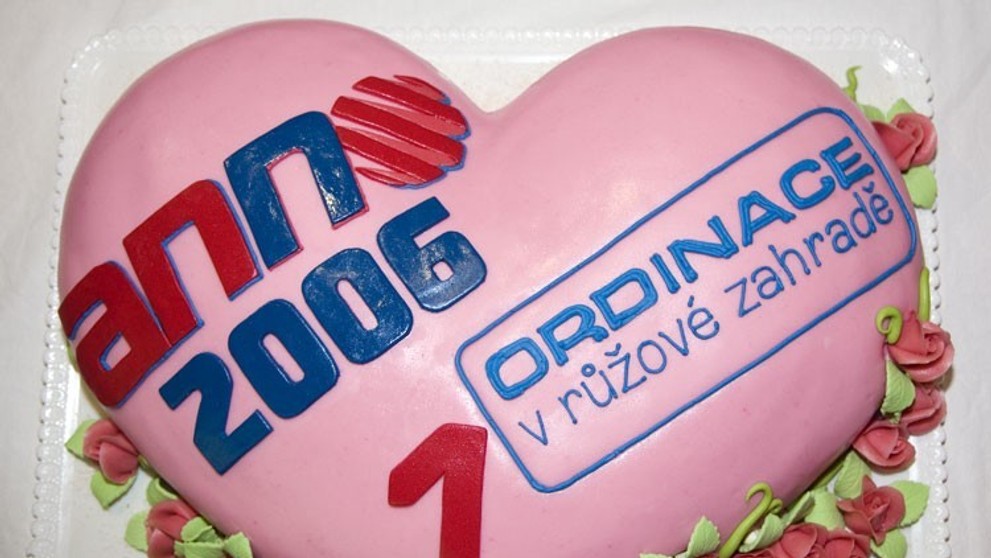 Na Valentýnské párty nesměl chybět velký dort ve tvaru srdce.