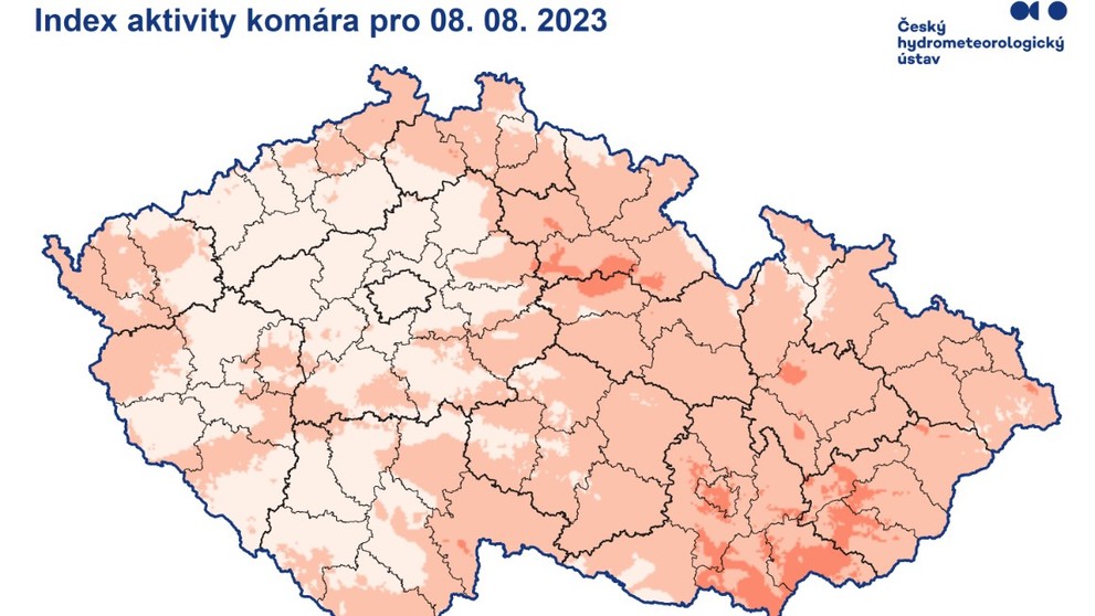 Index aktivity komára pro 8. srpna 2023
