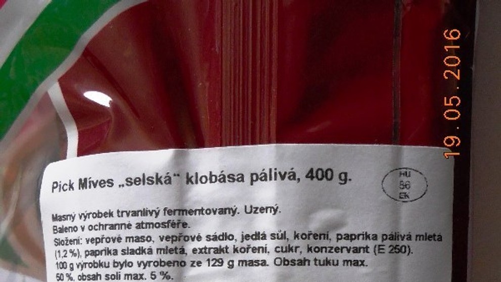 Falšované masné a mléčné výrobky ze zahraničí - Pick Mives klobása pálivá
