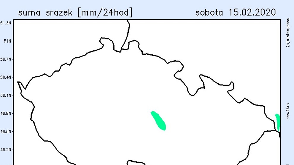 Mapa srážek - sobota 15. února