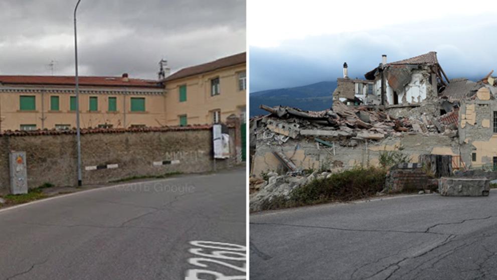 Italské město Amatrice před a po zemětřesení - 2