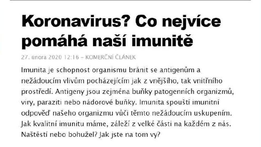 Zneužívání virové epidemie některými prodejci doplňků stravy na internetu - 2