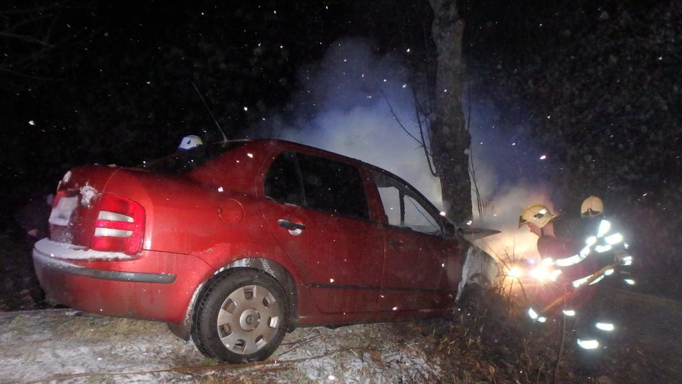 Auto po nárazu do stromu začalo hořet - 1