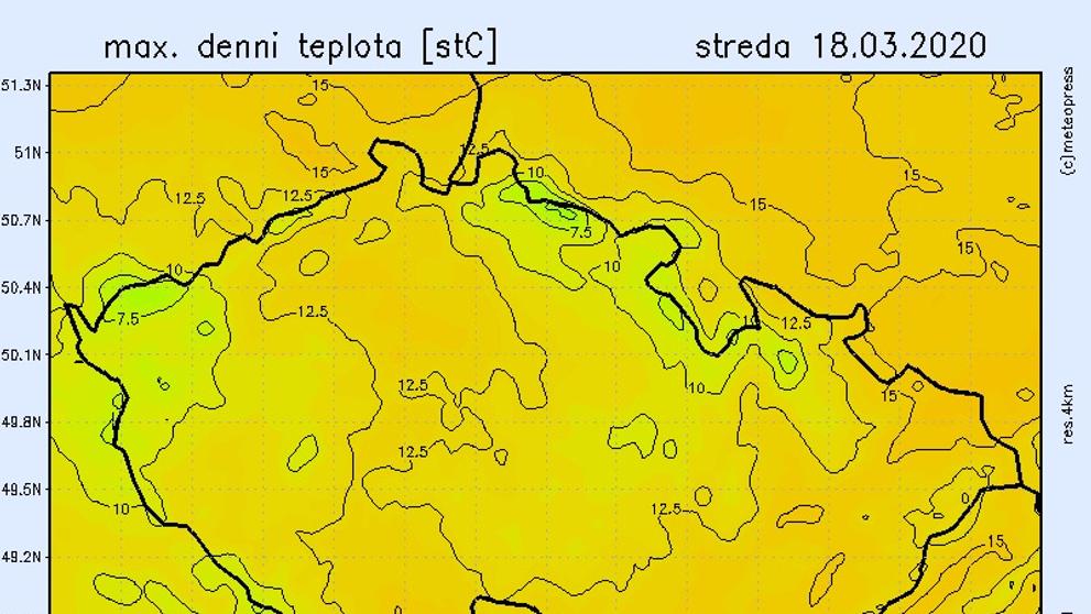 Teplotní mapy - středa 18. 3.