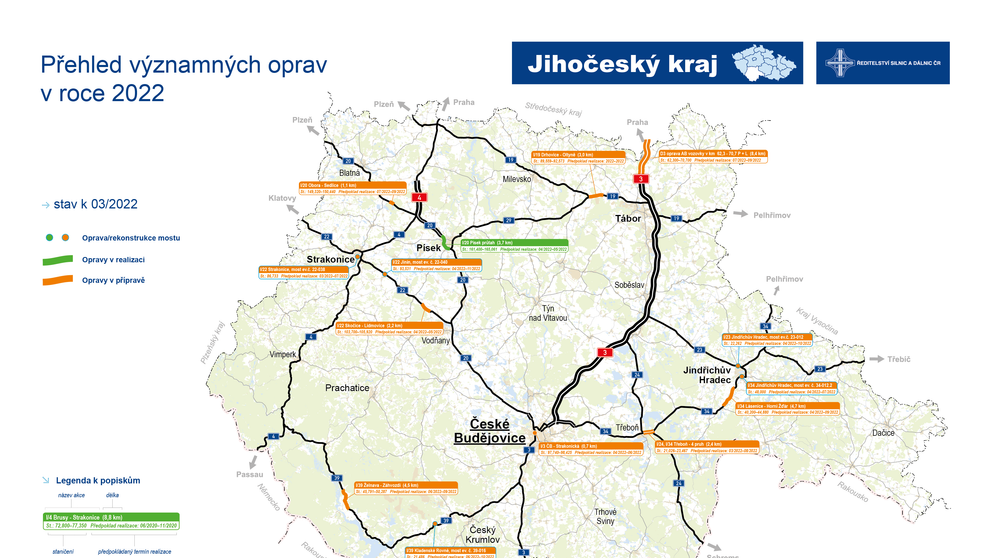 Mapa oprav - Jihočeský kraj