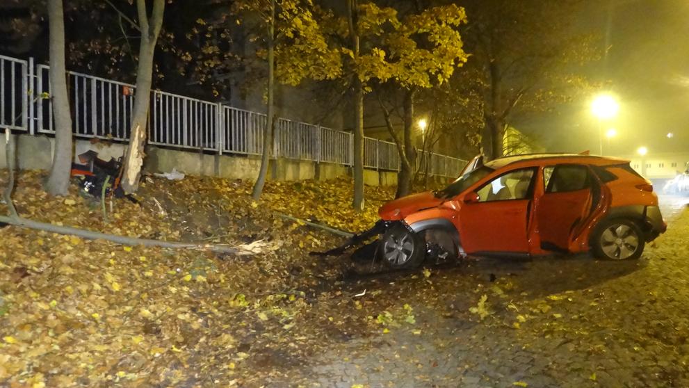 Elektromobil se odrazil od stromu zpět na silnici