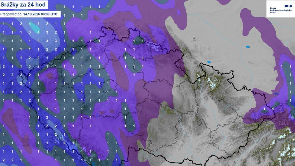 Srážková předpověď v úterý 13. 10. 2026