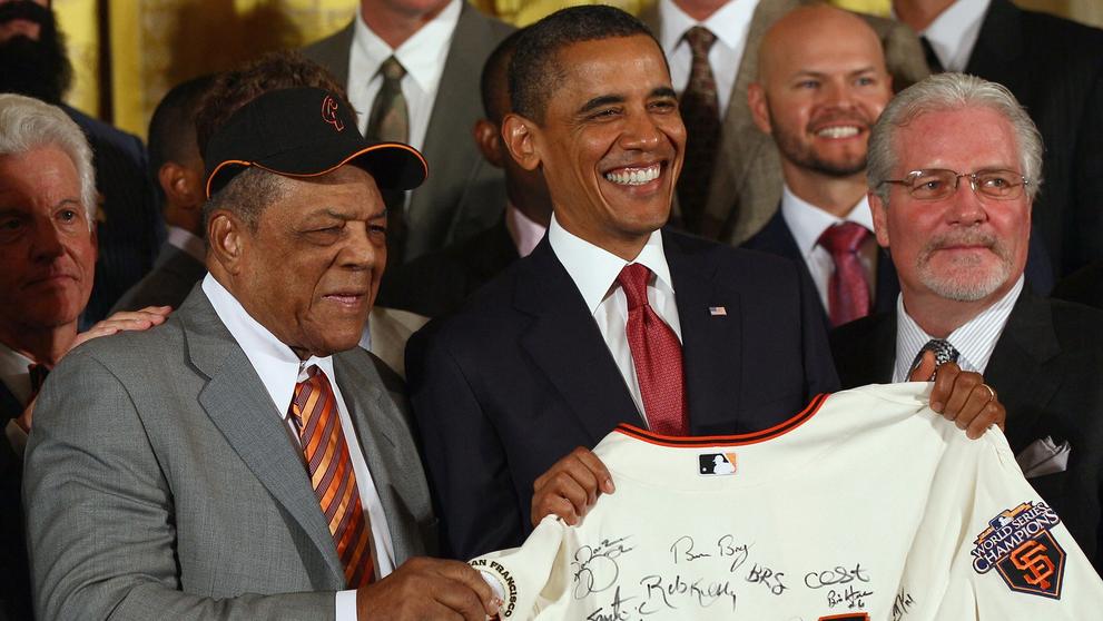 Willie Mays, Barack Obama a Brian Sabean, 25. 7. 2011