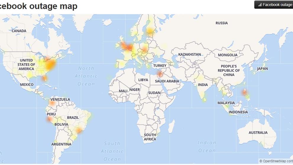 Pád Facebooku 20.11.2018 - mapa