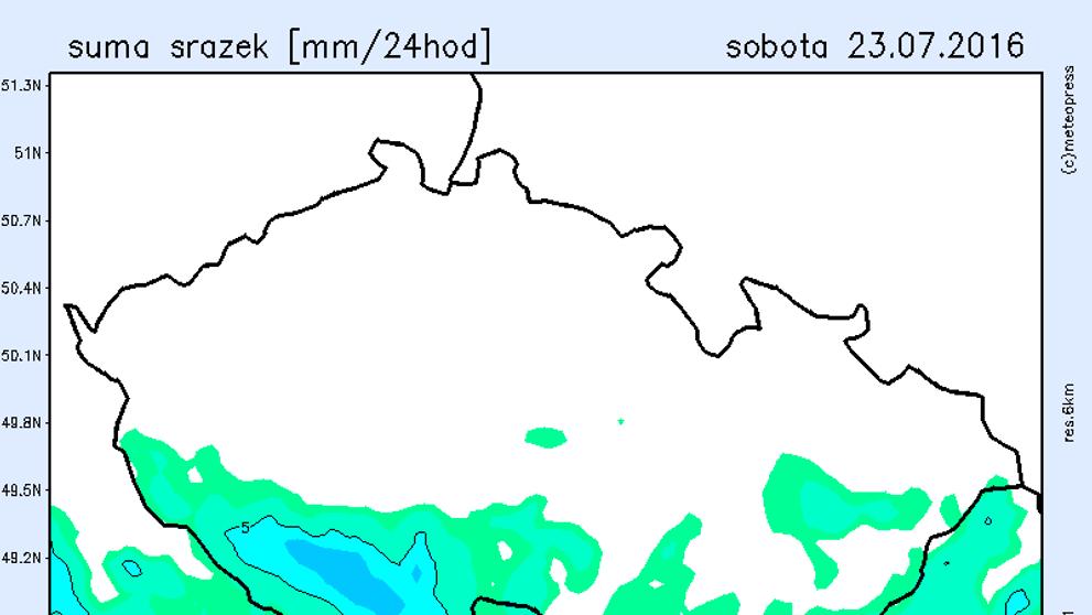 Srážková mapa - sobota 23. července