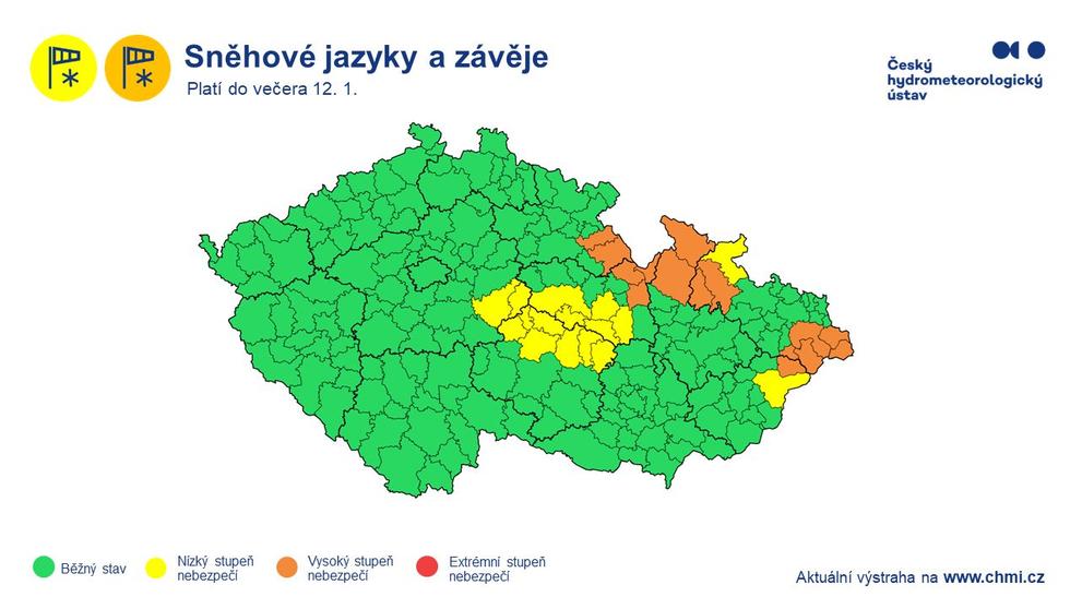 Výstraha před sněhovými jazyky 12. ledna 2025