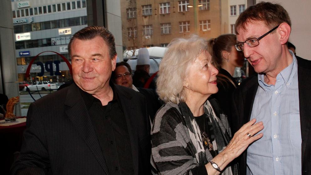 Zleva Václav Postránecký, Květa Fialová a Jiří Hromada, 19. 3. 2014 Ceny Thálie