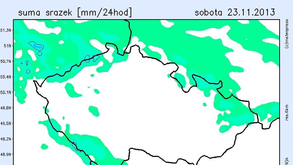 Mapa srážek na sobotu