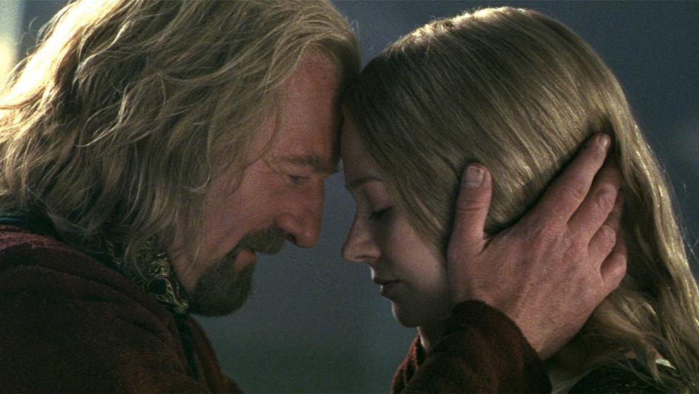 Bernard Hill a Miranda Otto ve filmu Pán prstenů Návrat krále, 2003