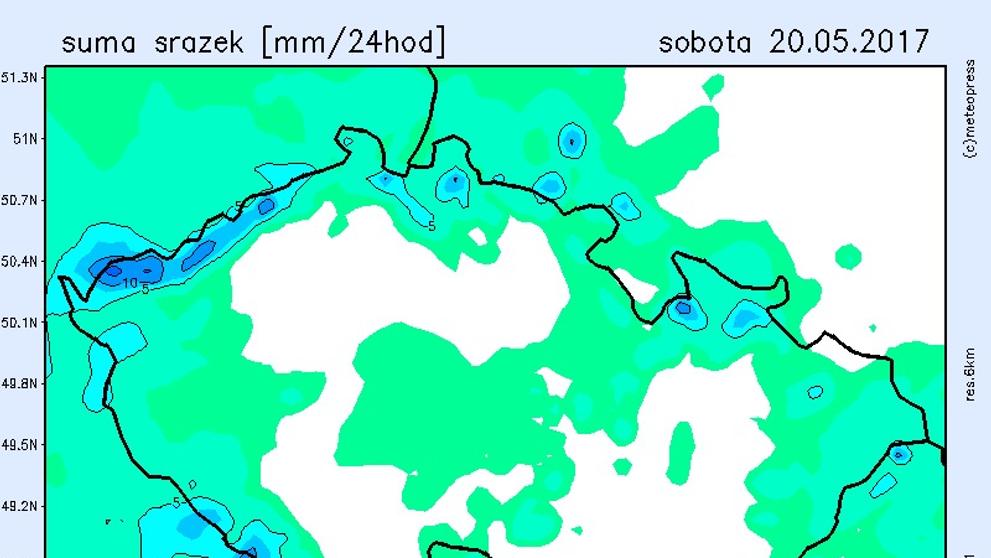 Mapa srážek na víkend - 2